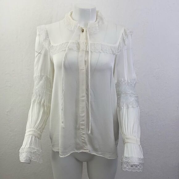 Sandro Lenny Lace Detail Button Blouse - Picture 1 of 9